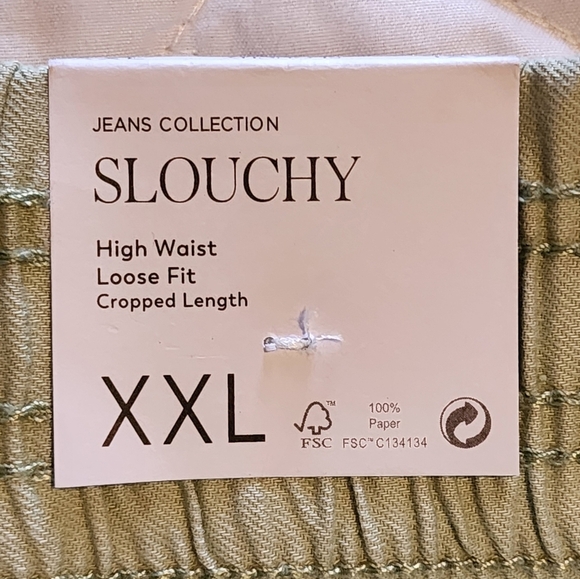 Mango Slouchy Cropped Pants XXL High Waist, Drawstring, 100% Cotton, Sage Green - Picture 7 of 9